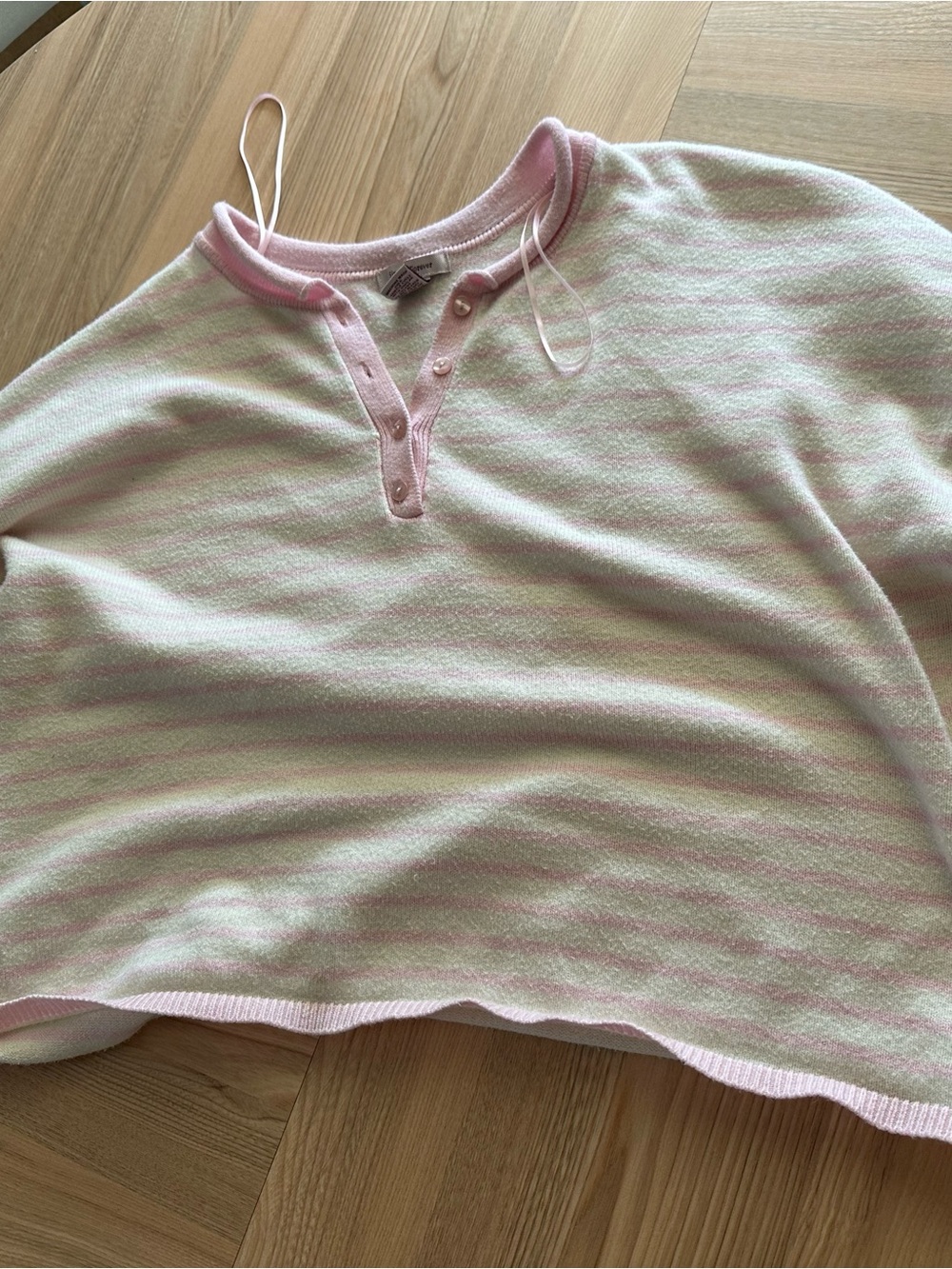 Very soft Pink and Cream Striped Henley Sweater Top